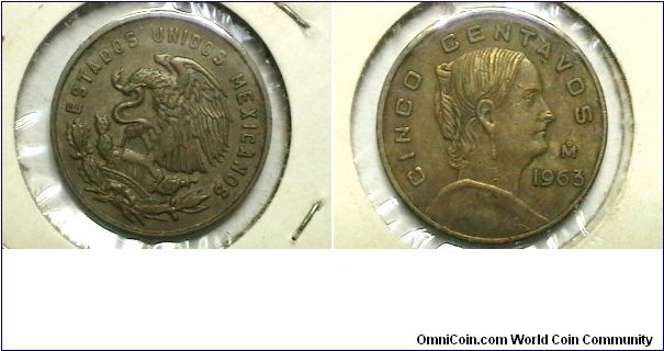 Mexico 1963-M 5 Centavos  Km# 426 