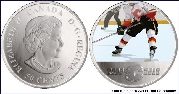 Canada, 50 cents, 2009 - 2010 Official Limited Edition NHL Coin Series - Calgary Flames, coloured nickel plated coin