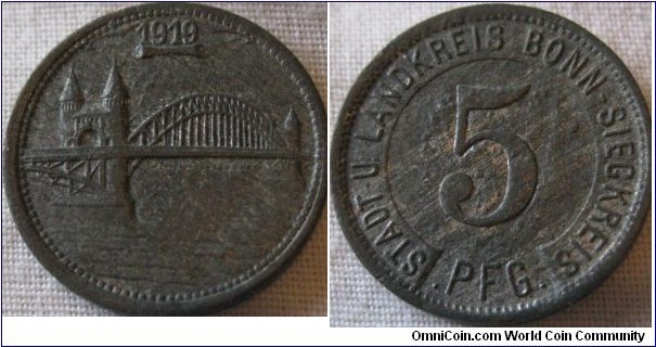 1919 5 pfennig bonn notsgeld, high grade