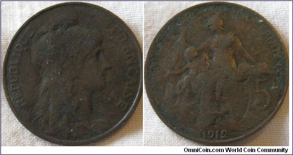 1913 5 centimes, average grade