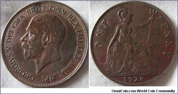 1928 penny, EF probably polished