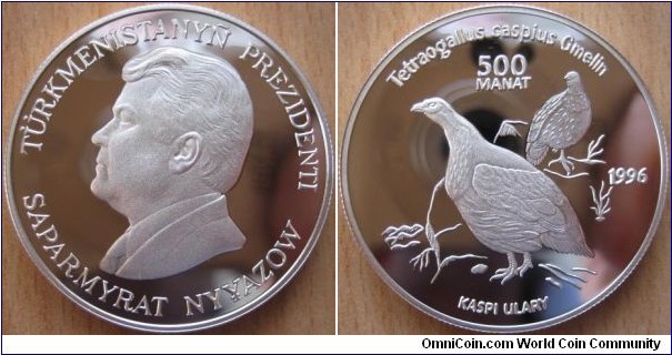 500 Manat - Caspian Snowcock - 28.28 g Ag .925 Proof - mintage 5,000