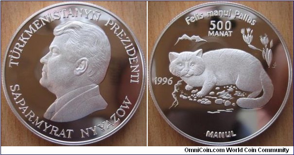 500 Manat - Palla's Cat - 28.28 g Ag .925 Proof - mintage 5,000