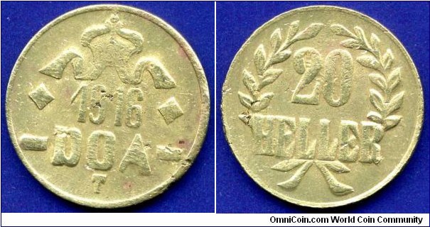 20 heller.
*DOA* - Deutsch Ostafrika.
Military issue of coins Germanic administration Tanganyika Colonel von Lettow-Fornbek.
*T* - Tabora mint.


Br.