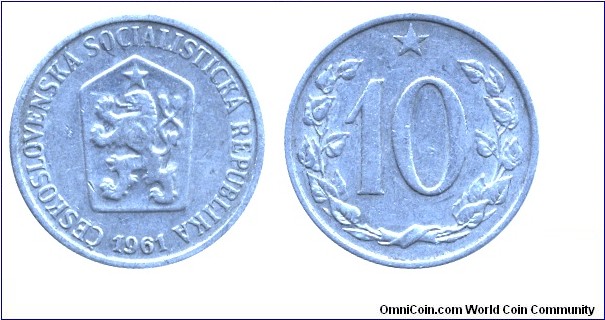 Czechoslovak Socialist Republic, 10 halers, 1961, Al, 22mm, 1.175g.