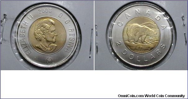 Canadian 2008 2 dollar Polar bear rev.