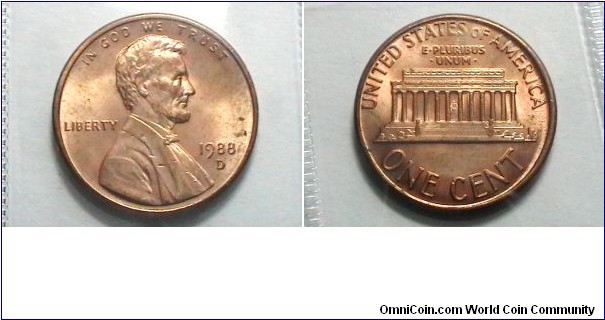 U.S. 1988-D 1 Cent KM# 201b 