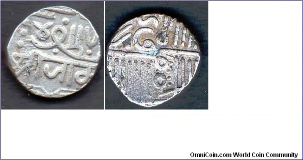 1570-1850 
Nawanagar State silver kori
Imitation of coins of Muzaffar III of Gujarat  
Frozen date AH 978 = 1570