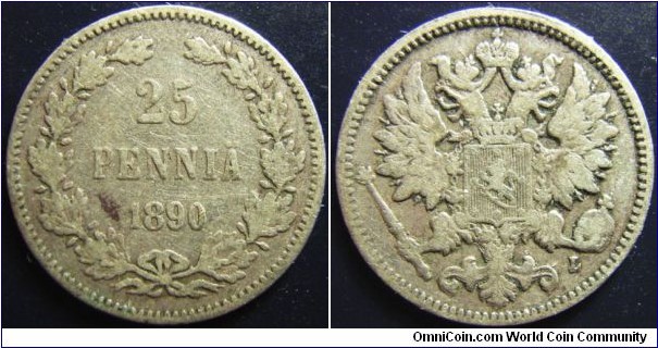 Finland 1890 25 pennia. 