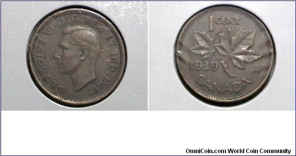 Canada 1939 1 Cent KM# 32 obv.