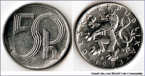 KM#3.1, Czech Republic, Fifty, Haleru, 	1993, 	Aluminum,  1993-2001, coincrazy2010 