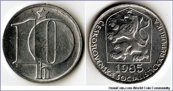 KM#80, 	Czechoslovakia, Ten, Haleru, 1985, Aluminum,  1974-1990, coincrazy2010
