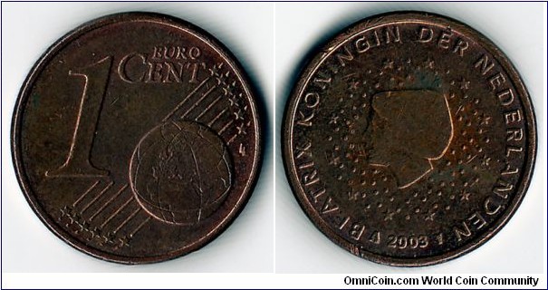 KM#234, Netherlands, One,  Euro Cent, 	2003, 	Copper Plated Steel,  1999-2010, coincrazy2010 