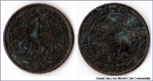 KM#152,  Netherlands, One,  Cent, 	1922, 	Bronze,  1913-1941, Need to Upgrade, coincrazy2010  