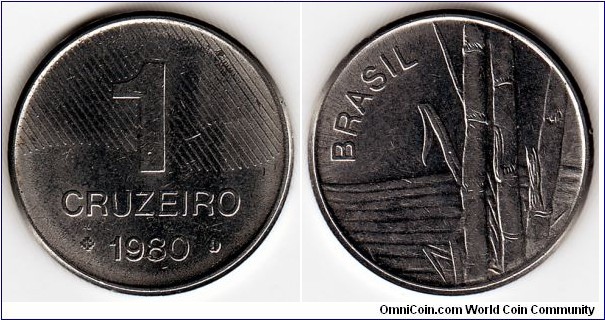 KM#590,  Brazil, One,  Cruzeiro, 	1980, 	Stainless Steel, 	1979-1984,  coincrazy2010