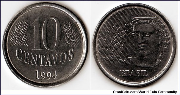 KM#633,  Brazil, Ten,  Centavos, 	1994, 	Stainless Steel,  1994-1997, coincrazy2010