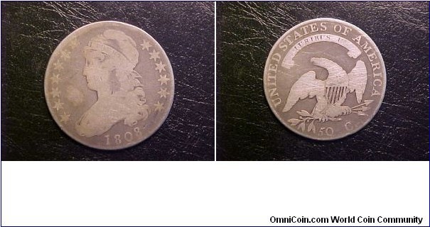 A very worn out 1808 Bust half, but this one is an O-110, an R.5 die marriage!
