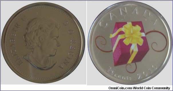 Canada, 25 cents, 2010 Happy Birthday, coloured coin