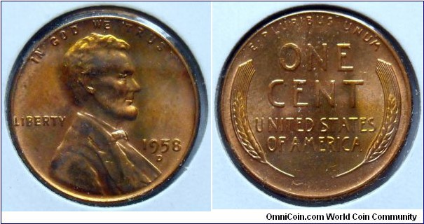 Lincoln wheat cent.
1958 (D)