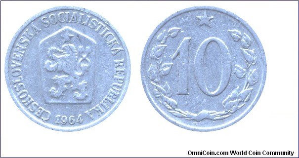 Czechoslovak Socialist Republic, 10 halers, 1964, Al, 22mm, 1.175g.
