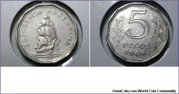 Argentina 1966 5 Pesos KM# 59 