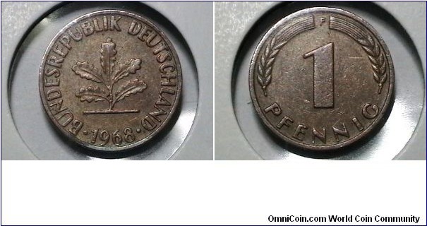 Germany-FR 1968-F 1 Pfennig KM# 105 