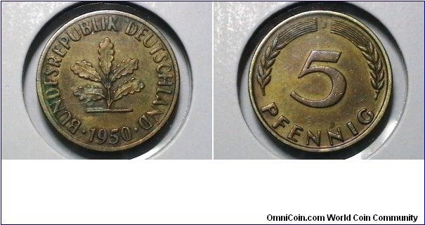 Germany-FR 1950-J 5 Pfennig KM# 107 
