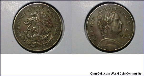 Mexico 1968-M 5 Centavos KM# 426 