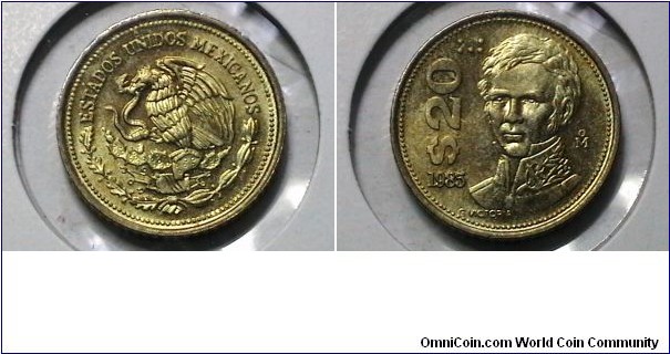 Mexico 1985-M 20 Pesos Narrow Date KM# 508 