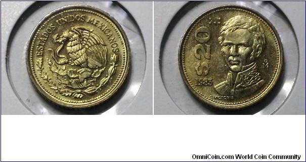 Mexico 1985-M 20 Pesos Narrow Date KM# 508 