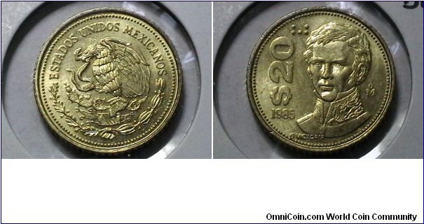 Mexico 1985-M 20 Pesos Wide Date KM# 508 