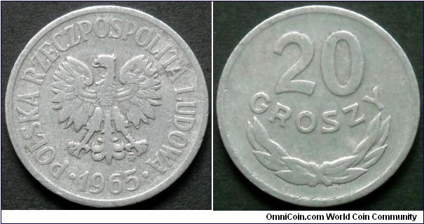20 groszy.
1965, Aluminum. Weight 1g. Diameter 20mm. Plain edge. Mintage 32.022.000 units.