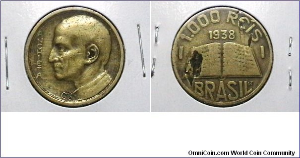 Brazil 1938 1,000 Reis KM# 541 Damage on the rev