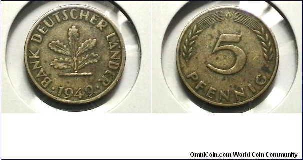 Germany 1949-D 5 Pfennig KM# 102 