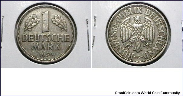 Germany 1950-G 1 Mark KM# 110 