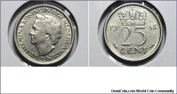 Netherlands 1948 25 Cents KM# 178 