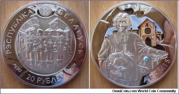 20 Rubles - The three Musqueteers - Aramis - 28.28 g Ag .925 Proof (with zircon) - mintage 5,000