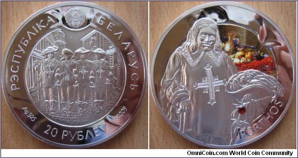 20 Rubles - The three Musqueteers - Porthos - 28.28 g Ag .925 Proof (with zircon) - mintage 5,000