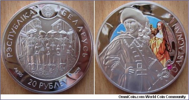 20 Rubles - The three Musqueteers - D'Artagnan - 28.28 g Ag .925 Proof (with zircon) - mintage 5,000