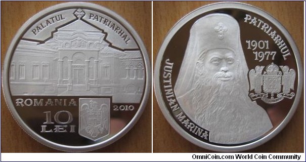 10 Lei - Patriarchs of Romania - Justinian Marina - 31.1 g Ag .999 Proof - mintage 1,000