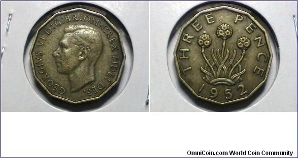 Great Britain 1952 3 Pence KM# 873 