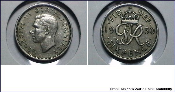 Great Britain 1950 6 Pence KM# 875 