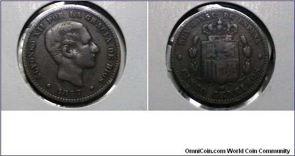 Spain 1877 5 Centimos 