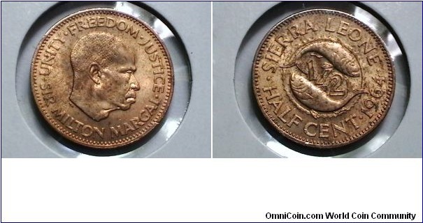 Sierra Leone 1964 half Penny KM# 16 
