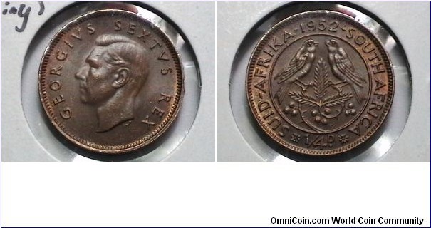 South Africa 1952 quarter penny (farthing) KM# 31.2 