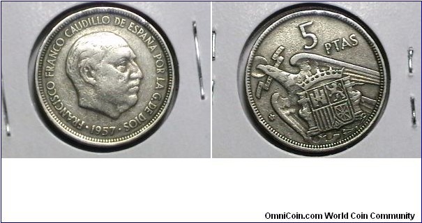 Spain 1957(59) 5 Pesetas KM# 786 