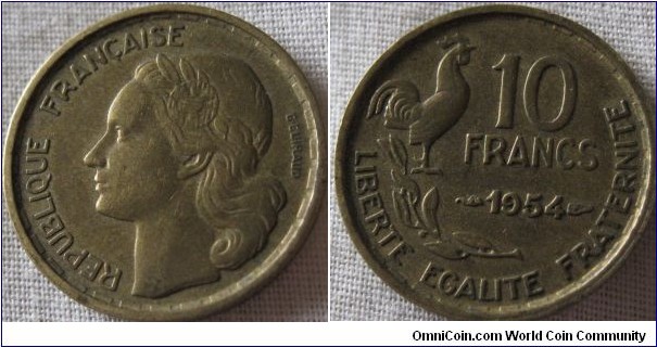 1954 10 franc, 2.2 million minted, so rare coin and key date.