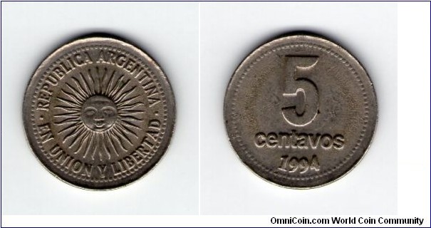 5 Centavos Copper-Nickel. 