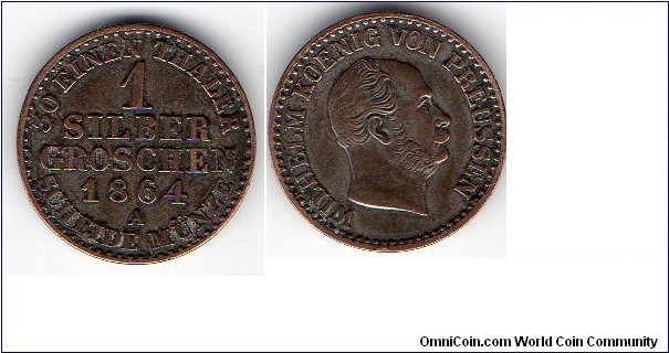1864 Prussia 1 Silver Groschen A=Berlin mint