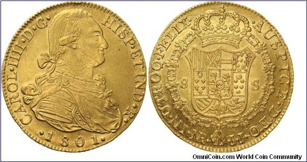 8 Escudos 1801 NR JJ Bogota. 27.04g.